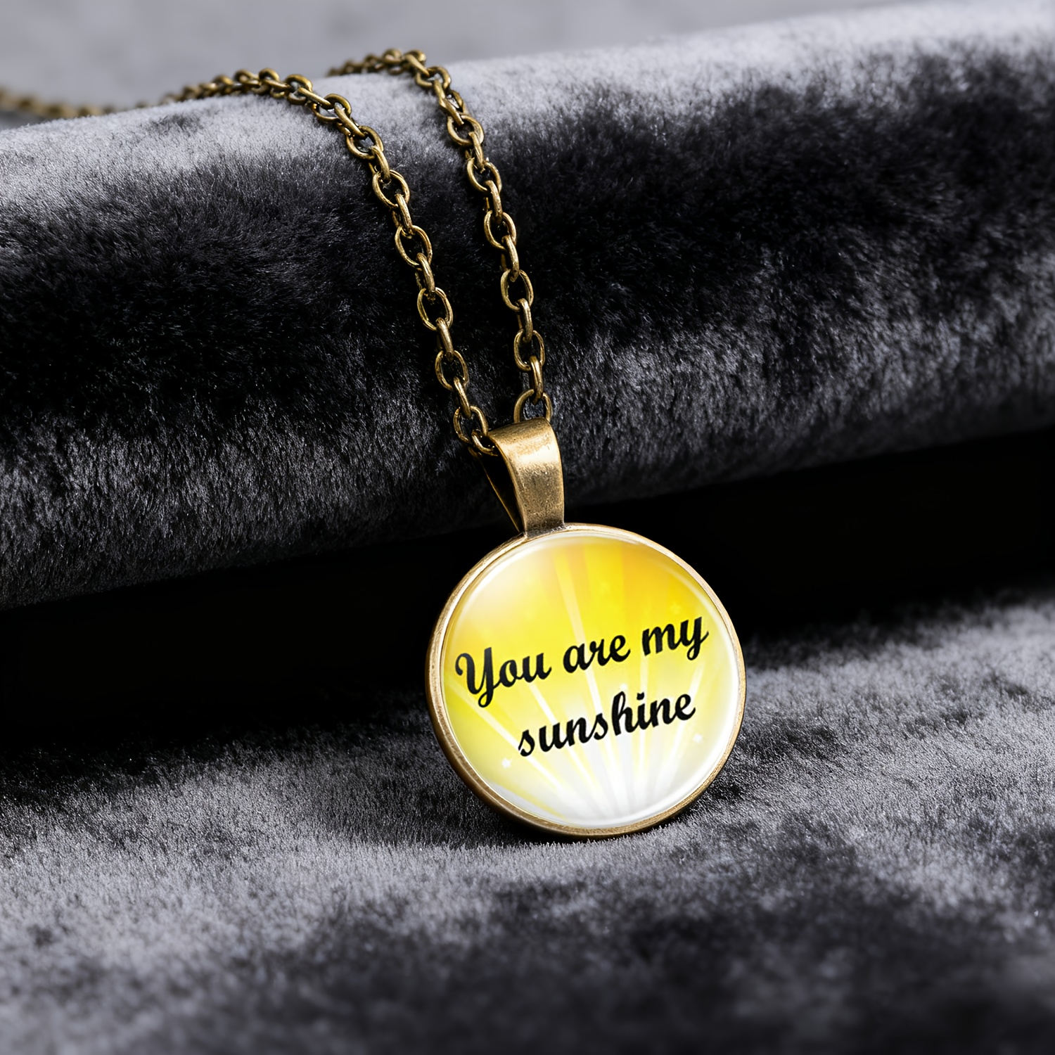 Cyan Round Glass Inlaid Pattern Pendant Necklace, Inspirational
